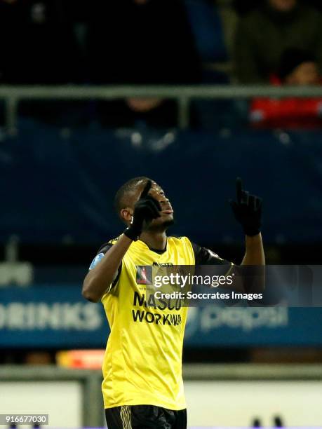 Maecky Fred Ngombo of Roda JC celebrates 0-1 during the Dutch Eredivisie match between SC Heerenveen v Roda JC at the Abe Lenstra Stadium on February...