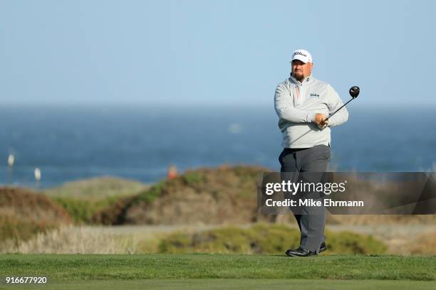 Brendon de Jonge of Zimbabwe plays his shot from the 12th tee during Round Three of the AT&T Pebble Beach Pro-Am at Monterey Peninsula Country Club...