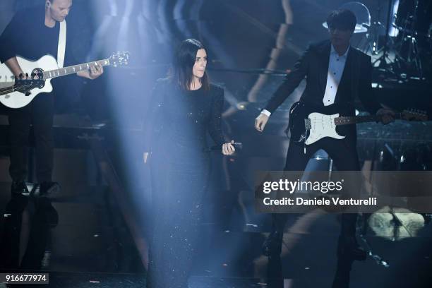 Laura Pausini and Paolo Carta attend the closing night of the 68. Sanremo Music Festival on February 10, 2018 in Sanremo, Italy.