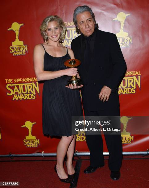 Katee Sackhoff and Edward James Olmos of "Battlestar Galactica," winner Best Syndicated/Cable Television Series