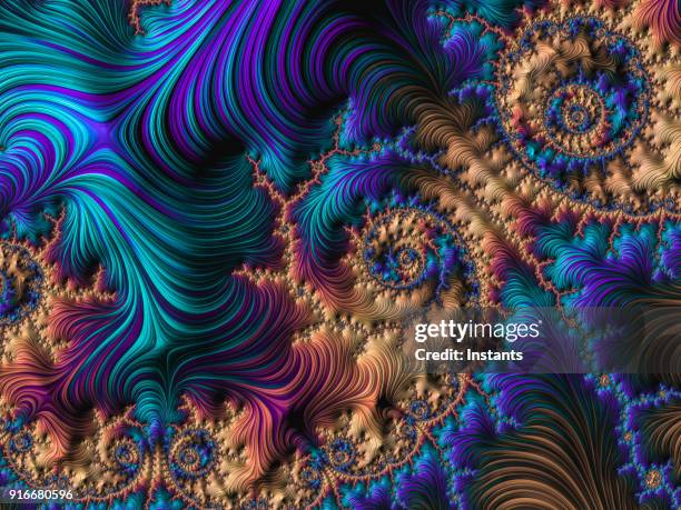 high resolution multi-colored psychedelic fractal background. - organic shape stock pictures, royalty-free photos & images