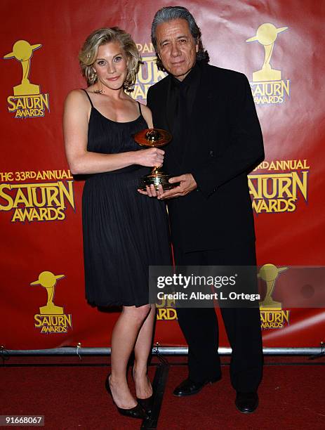 Katee Sackhoff and Edward James Olmos of "Battlestar Galactica," winner Best Syndicated/Cable Television Series