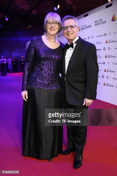Thomas de Maiziere and Martina de Maiziere attend the German Sports Gala 2018 'Ball Des Sports' on February 3, 2018 in Wiesbaden, Germany.