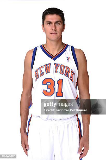 Darko Milicic of the New York Knicks poses for a portrait during 2009 NBA Media Day on September 28, 2009 at the New York Knicks Practice Facility in...