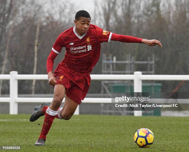 Elijah Dixon-Bonner of Liverpool in action during the Everton v Liverpool U18 Premier League game at USM Finch Farm on February 10, 2018 in Halewood,...