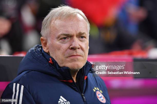Assistant coach Hermann Gerland of Bayern Muenchen looks on during the Bundesliga match between FC Bayern Muenchen and FC Schalke 04 at Allianz Arena...