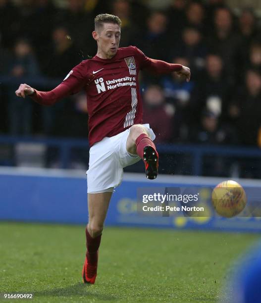 Joe Bunney of Northampton Town in action during the Sky Bet League One match between A.F.C. Wimbledon and Northampton Town at The Cherry Red Records...