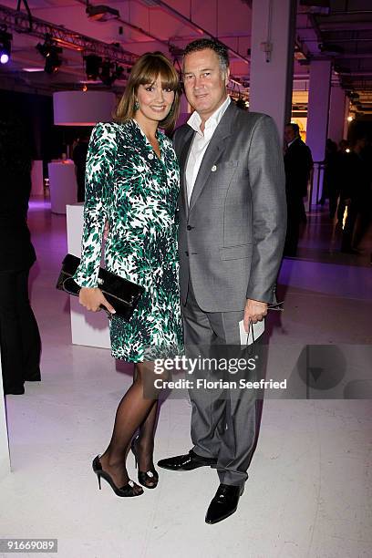 Franziska van Almsick and husband Juergen B. Harder arrive for the 'Tribute To Bambi 2009' at the station on October 9, 2009 in Berlin, Germany.