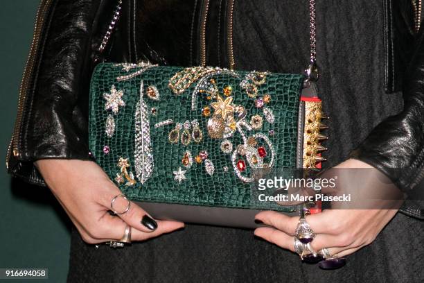Actress Julia Ducournau, clutch bag detail, attends the Cesar 2018 nominee luncheon at Le Fouquet's on February 10, 2018 in Paris, France.