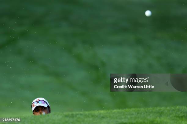 Condoleezza Rice plays her shot on the 11th hole during Round Three of the AT&T Pebble Beach Pro-Am at Spyglass Hill Golf Course on February 10, 2018...