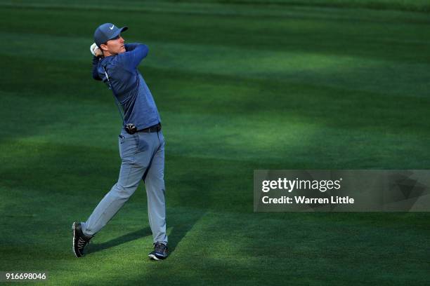 Matt Every plays his shot on the 11th hole during Round Three of the AT&T Pebble Beach Pro-Am at Spyglass Hill Golf Course on February 10, 2018 in...