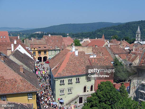 perspective view from a tower - ontmoetingshuis stockfoto's en -beelden