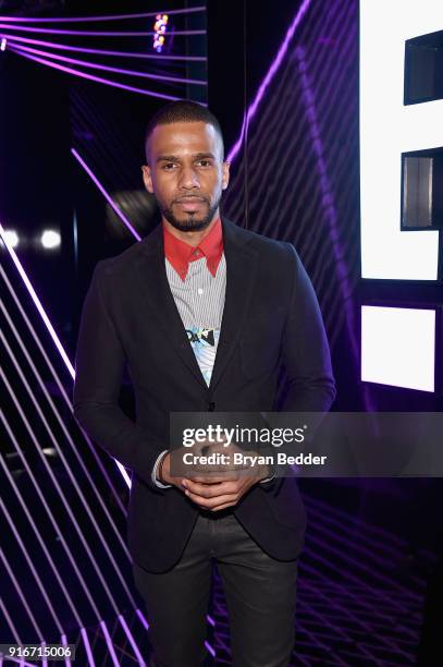 Actor Eric West visits the E! Lounge at IMG NYFW: The Shows during IMG NYFW: The Shows at Spring Studios on February 10, 2018 in New York City.