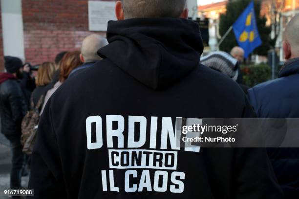 Supporters of Italian far-right movements CasaPound and Forza Nuova march behind a banner reading &quot;Honor to the martyrs of the foibe&quot;...