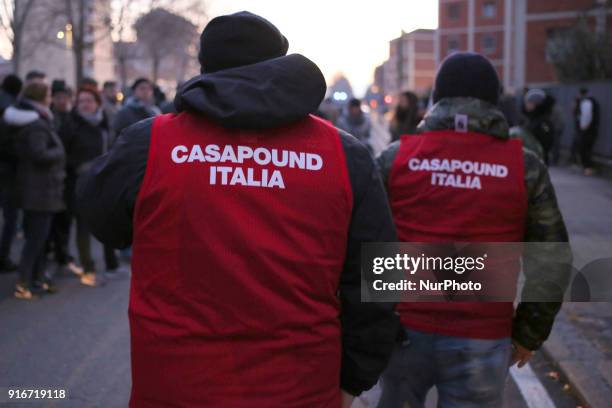 Supporters of Italian far-right movements CasaPound and Forza Nuova march behind a banner reading &quot;Honor to the martyrs of the foibe&quot;...