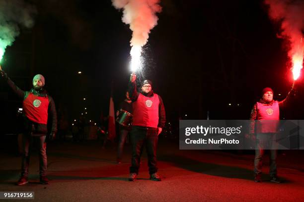 Supporters of Italian far-right movements CasaPound and Forza Nuova march behind a banner reading &quot;Honor to the martyrs of the foibe&quot;...