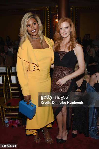 Actors Laverne Cox and Sarah Rafferty attend the Christian Siriano fashion show during New York Fashion Week at Grand Lodge on February 10, 2018 in...