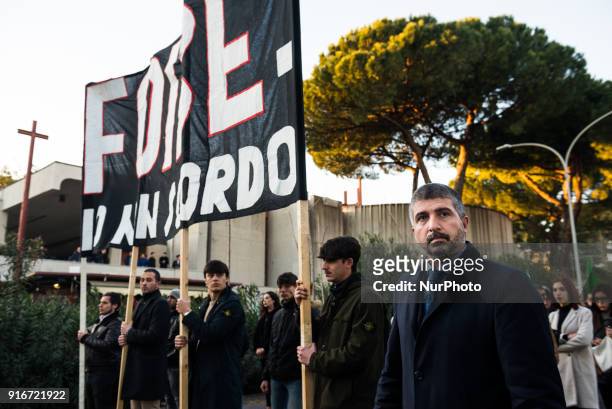 The national secretary and premier candidate of CasaPound Italia for the upcoming policies of 4 March 2018, Simone Di Stefano during the...