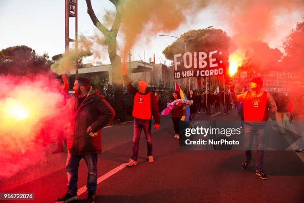 The far-right movement Casapound marched in Rome, Italy, Saturday, February 10, 2018 to remember the 'Foibe' massacres of Italians in northeast...