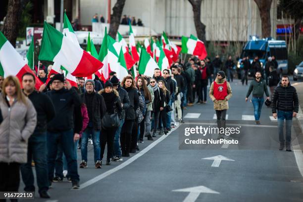 The far-right movement Casapound marched in Rome, Italy, Saturday, February 10, 2018 to remember the 'Foibe' massacres of Italians in northeast...