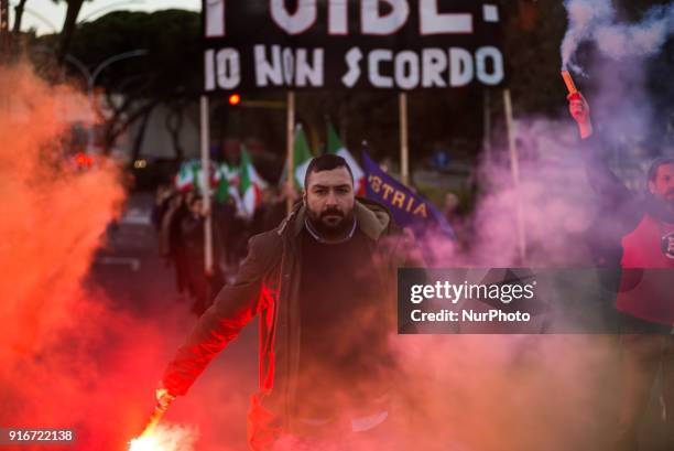 The far-right movement Casapound marched in Rome, Italy, Saturday, February 10, 2018 to remember the 'Foibe' massacres of Italians in northeast...