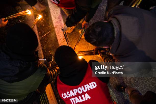 The far-right movement Casapound marched in Rome, Italy, Saturday, February 10, 2018 to remember the 'Foibe' massacres of Italians in northeast...
