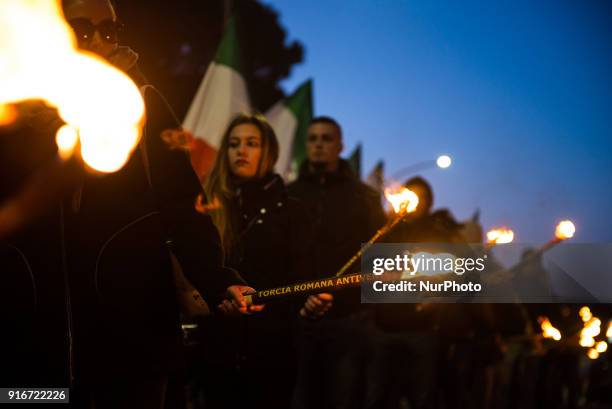 The far-right movement Casapound marched in Rome, Italy, Saturday, February 10, 2018 to remember the 'Foibe' massacres of Italians in northeast...