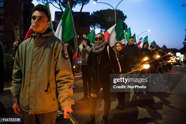 The far-right movement Casapound marched in Rome, Italy, Saturday, February 10, 2018 to remember the 'Foibe' massacres of Italians in northeast...