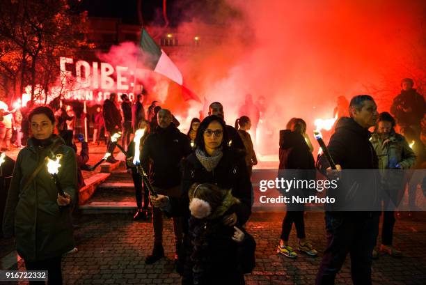 The far-right movement Casapound marched in Rome, Italy, Saturday, February 10, 2018 to remember the 'Foibe' massacres of Italians in northeast...