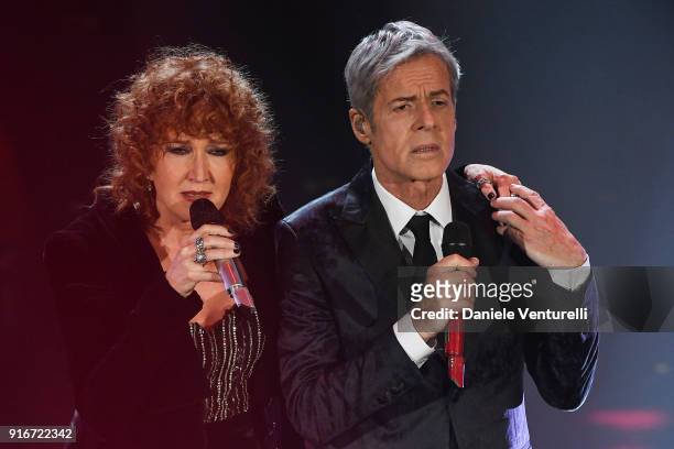 Fiorella Mannoia and Claudio Baglioni attend the closing night of the 68. Sanremo Music Festival on February 10, 2018 in Sanremo, Italy.