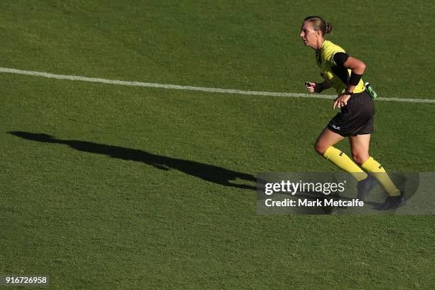 Referee Lara Lee in action during the W-League semi final match between Sydney FC and the Newcastle Jets at Leichhardt Oval on February 10, 2018 in...