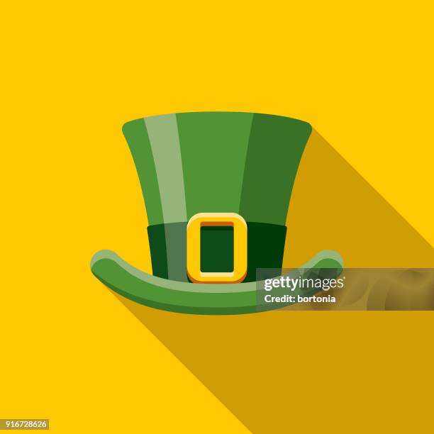 stockillustraties, clipart, cartoons en iconen met hoge hoed plat design st. patrick's day pictogram - leprechaun