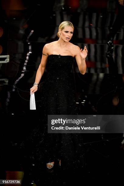 Michelle Hunziker attends the closing night of the 68. Sanremo Music Festival on February 10, 2018 in Sanremo, Italy.