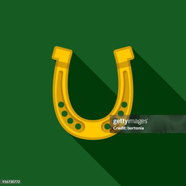 lucky hoseshoe flat design st. patrick's day icon - golden horseshoe stock illustrations