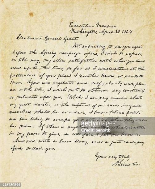 bildbanksillustrationer, clip art samt tecknat material och ikoner med abraham lincoln brev till generallöjtnant grant 1864 - brev dokument