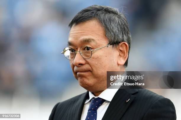 League Chairman Mitsuru Murai is seen after the Xerox Super Cup match between Kawasaki Frontale and Cerezo Osaka at the Saitama Stadium on February...