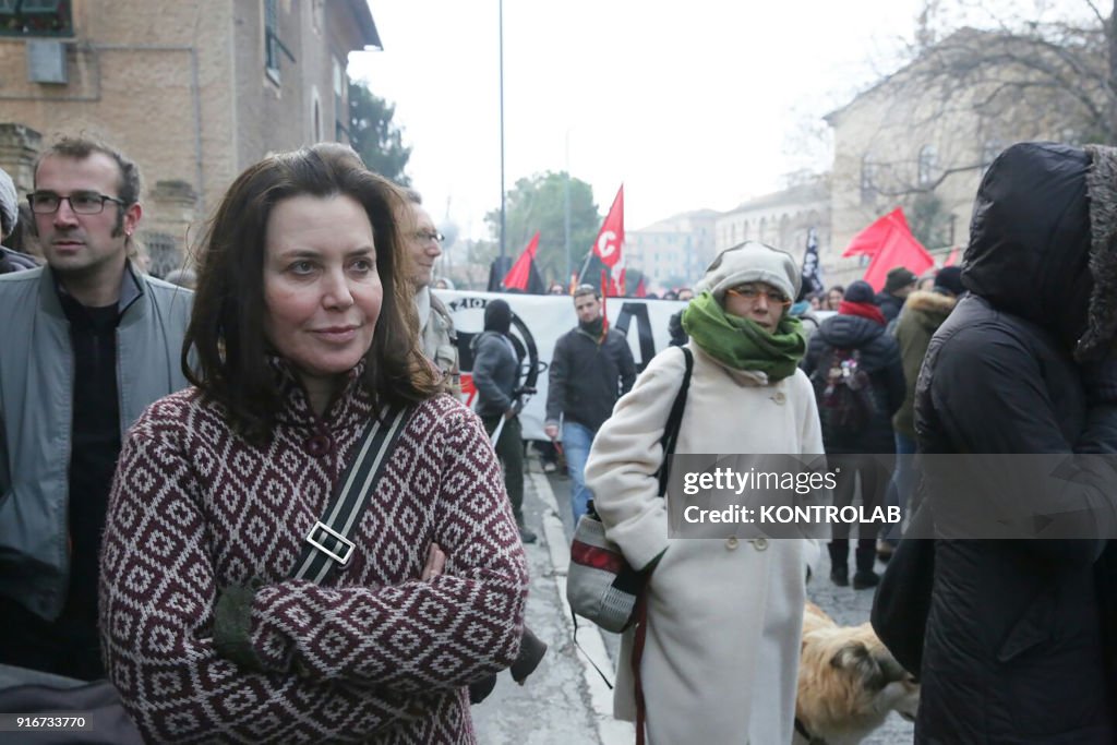 Sabina Guzzanti (L), actress, comedian, at the anti-racist...