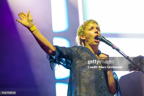 Nick Allbrook from Pond performs at St Jerome's Laneway Festival on February 10, 2018 in Brisbane, Australia.