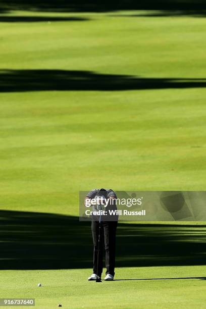 Poom Saksansin of Thailand concentrates before playing his second shot on the 2nd hole during day four of the World Super 6 at Lake Karrinyup Country...