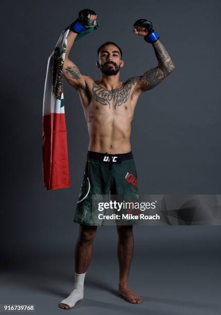 Jose Quinonez of Mexico poses for a post fight portrait backstage during the UFC 221 event at Perth Arena on February 11, 2018 in Perth, Australia.