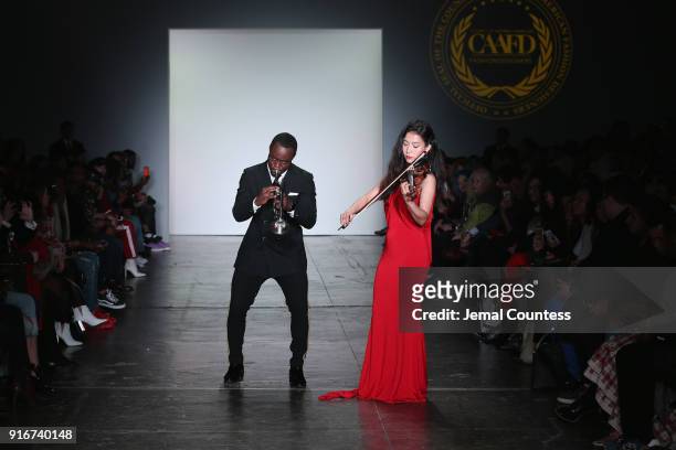Musicians perform on stage for the CAAFD Emerging Designer Collective during New York Fashion Week: The Shows at at Industria Studios on February 10,...