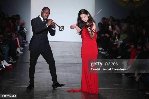 Musicians perform on stage for the CAAFD Emerging Designer Collective during New York Fashion Week: The Shows at at Industria Studios on February 10,...