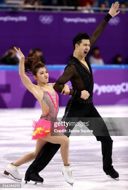 Shiyue Wang and Xinyu Liu of China compete in the Figure Skating Team Event - Ice Dance - Short Dance on day two of the PyeongChang 2018 Winter...