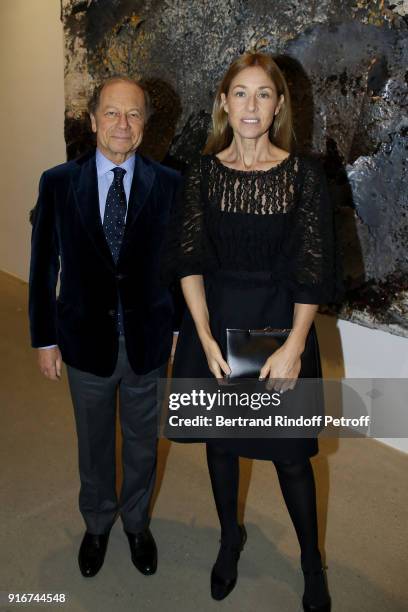 Jean Claude Meyer and Nathalie Bloch Laine attend the "Fur Andrea Emo" Anselm Kiefer's Exhibition at Thaddeus Ropac Gallery on February 10, 2018 in...