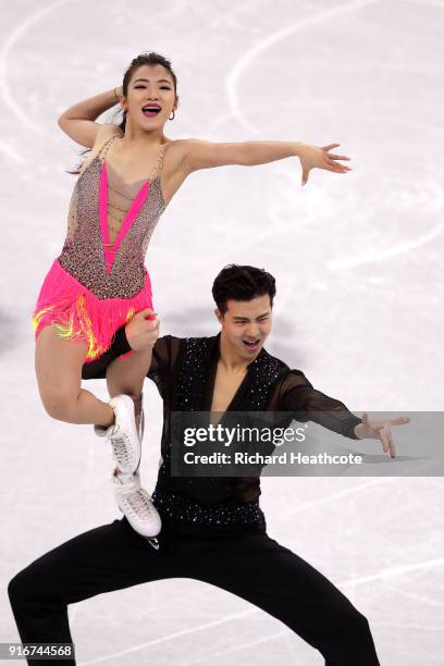 Shiyue Wang and Xinyu Liu of China compete in the Figure Skating Team Event - Ice Dance - Short Dance on day two of the PyeongChang 2018 Winter...