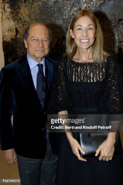 Jean Claude Meyer and Nathalie Bloch Laine attend the "Fur Andrea Emo" Anselm Kiefer's Exhibition at Thaddeus Ropac Gallery on February 10, 2018 in...
