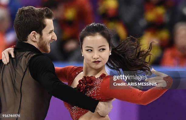South Korea's Yura Min and South Korea's Alexander Gamelin compete in the figure skating team event ice dance short dance during the Pyeongchang 2018...