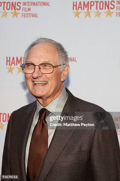 Actor Alan Alda arrives at the Sloan Retrospective as part of the 17th annual Hamptons International Film Festival at Guild Hall on October 9, 2009...