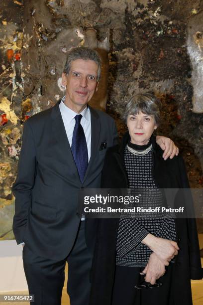 Former President de Louvre, Henri Loyrette and his wife Domitille attend the "Fur Andrea Emo" Anselm Kiefer's Exhibition at Thaddeus Ropac Gallery on...
