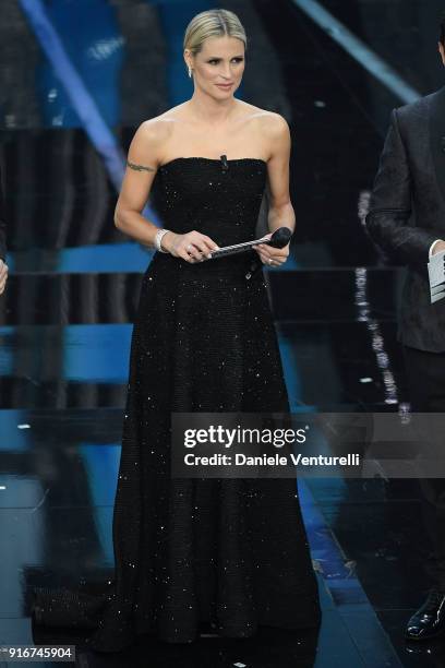 Michelle Hunziker attends the closing night of the 68. Sanremo Music Festival on February 10, 2018 in Sanremo, Italy.